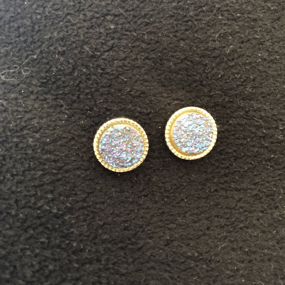 Blue & Gold Druzy Earring Stud - Picture 4 of 5